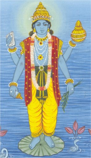 Dhanvantari, de hindoeïstische god van de ajurvedische geneeskunst, een avatar van de god Vishnoe